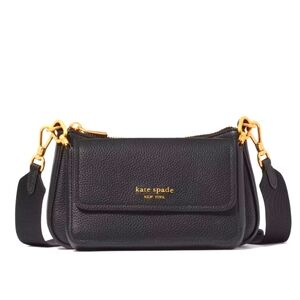 NEW Kate Spade New York Women's Double Up Pebbled Leather Crossbody Black